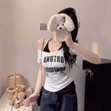 Spice Girls Wind Fake Two Hanging Neck Top Women Summer New Color Design Sense Small Dress Printing Short-Sleeved T-Shirt