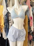 2026 New Solid-Color Bikini Four-Piece High-Value Printed Bows Cover Belly Thin White Bathwear