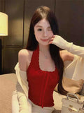 10100# Pure Desire Bm Style White Lace Lace Soft Hanging Neck Sling Vest Woman New Folded Wearing Inner Bracing Pad