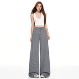 & Vintage | Striped Fabric | Loose Straight-Legged Jeans Women Striped Blue Trousers