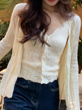 [Garden Bungalow] Spring Tour To The Hollow Hook Flower V-Neck Vest With Knitted Shirt Fashion Set