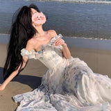 Seaside Holiday Sling Skirt French Lotus Leaf Side Beach Dress Atmosphere Long Dress Flowing Fairy