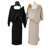 Dopamine Twill Twill 2025 Autumn And Winter New Loose Hooded Neck Dress Two Sets