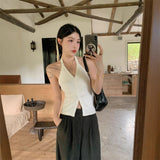 1070# Hanging Neck Vest Women Summer Wear Design Small Chime Chime Blouse With Chest Pad Outside Wear