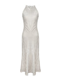 Floating Light White French Elegant Temperament Dress Cut Shoulderless Sleeveless Waist Thin Fishtail Skirt New Chinese Dress