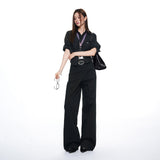 26 Years Of Autumn And Winter New Slanted Bag Design High-Rise Loose Loose Leisure Broad Leg Pants Women Paratroopers