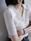 Sleeve Lyselle Summer Polo Collar Short-Sleeved Knitted Shirt Women's T-Shirt Simple Temperament Thin Top