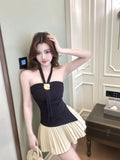 2921# Summer New Pure-Want Wind Hanging Neck Metal Decorative Vest Slimming Woman Fixed With Chest Cushion Top