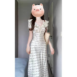 French Wave Point Bubble Sleeve Dress Women's Summer Seaside Vacation Gentle Wind Waist Temperament Unique Beautiful Dress