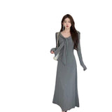 2025 Early Autumn New French Shawl Dress Fashion Thin Waist Design Temperament Long Dress Woman