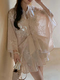 [Nanyang Lady] Silver Beads Embroidered Cloak Top A Word Dreduit Skirt Set Fashion