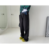 Fashion Personality Design Waist-Head-Collage Jeans Korean Version Of Niche Street Splicing Loose Black Straight Jeans