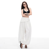 Design Feel White Fake Two Slanted Ass Three-Dimensional Lantern Trousers Women Summer Thin Strand Nine Trousers