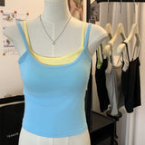 1067 #People's Cotton Fake Two Design With Chest Pad Sling Vest Inside The Women's Summer Wear Hottie Top