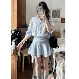 Sweet And Cute Polo Collared Striped Shirt For Women's Summer New Korean Version Of The College Style Reduced Five-Sleeve Dress