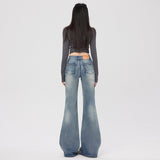 2025 Autumn New Retro Low-Rise Bamboo Pattern Design Does Not Stick To Leg Thin Horn Trousers Trousers Trousers Trousers