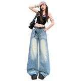 2026 Spring Dress New Wide Leg Pants Women's Jeans Straight Trousers Vintage Blue Denim Trousers Lengthed