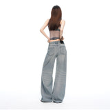 26 Years Of Summer New Low-Rise Retro Washing Laser Radiated Three-Dimensional Cat Should Be Loose Broad-Legged Jeans