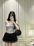 3011# Summer New Sweet Wind Cartoon Print Splicing Sling Sling Vest For Women With Tector Blouse