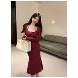 Sweet And Spicy Atmosphere Feel Inside The Bottom Dress Women's Autumn And Winter With A Coat To Collect Beautiful Temperament Chic Hanging Neck Dress