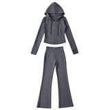 Casual Sports Babes Hooded Jacket Suit Women In Autumn Wearing A Cardigan Jacket Micro-Trag Trousers Two Sets