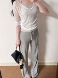 Summer Crash Striped Vest Stacked With Korean Top Two Sets Of Korean White Micro-Permeable Sleeve Sunscreen Shirt Woman