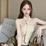 Summer Pure Hottie Heavy Nail Bead Tie Sexy Thoracic Top Design Small Sling Belt Vest Female Wear