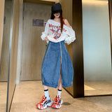 5776 Spring New Design Commuting Commuting Zipper Denim Tat-Bow Half-Dress Skirt Dress Girl Retro Blue