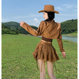 2025 Autumn And Winter Tourism And Holiday Style Leisure Northwest Wearing A Small Coat + Breast + Half Skirt Western Cowboy