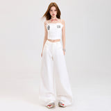Millard Wears White Casual Pants Women's Spring And Autumn Loose Straight-Tight Tide Dragging Wide Leg Pants Snow Neil