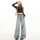 [Gift Belt] Nine Points / Trousers / Lengthened Light Blue Cowboy Broad Leg Pants Women 2026 Drag Floor