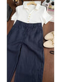 2025 New High-Waisted Straight-Fitting Relaxed Leisure Thin Blue Linen Ice Broad Leg Pants Women's Summer Thin
