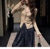 Handmade Nail Bead Knitted Knitted Knitted Knitted Shirt With A New Chinese Top Woman