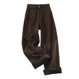 2025 Thick Velvet Trousers Of The Big-Legged Jeans Women's Autumn And Winter Scissors High-Tipped Trousers