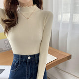 Side Half-High Collar Wood Ear In A Sweater With Knitted Bottom Shirt Women's Autumn And Winter 2025 New Top Women's Clothing