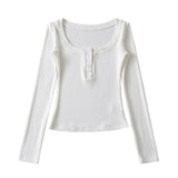 Sweet Hottie Tight Casual Elastic Knitting Collar Long-Sleeved T-Shirt Women's Autumn And Winter Plus Velvet Six Buckle Tops