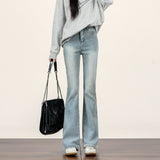 High Quality Horn Jeans Women 2026 Autumn Winter High Waist Horseshoe Micro-Horn Trousers