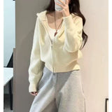 Korean Atmosphere Feels Autumn And Winter Wearing A Pink Sweater Wearing A Female Zipper Coat Hooded Knitted Open Shirt