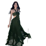 2026 Mori Traveller Art Vagrant Wind Tied With Lotus Leaf Side Dress Wave Hanging Neck-Lup