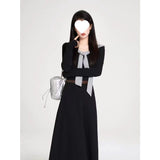 [With Belt] Black Dress Women's Autumn Dress 2025 New Korean Version Of Hepburn Wind Waist Thin Temperament Long Dress