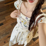 Small Flying Sleeve Square Collar Broken Flower Dress Women's Summer 2025 New Seaside Vacation Tea Break French Temperament Dress