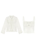 Milk Mint Hand-Cooked Knitted Vest + Shirt Jacket Female Autumn White