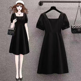 2025 Early Summer Hepburn Small Black Dress New French Retro Collar Bubble Sleeves Sweet Spicy Dress
