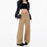 Qaqi Wide-Legged Jeans Women's New Fashion Design In The Fall Of 2025 With A Straight Trouser Trousers Cotton