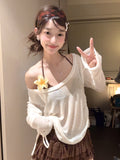 2026 New Sweet Cool Hottie Big Neckt Open Shoulder Long Sleeve Top Sunscreen Cake Skirt Three-Piece Set Of Swimsuit Women