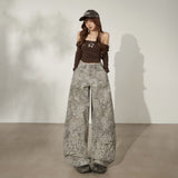 YC& Vintage High-Rise Loose-Fitting Broad-Legged Trousers Leopard-Print Scissors Trousers Set Autumn And Winter Hanging Sleek Jeans Woman