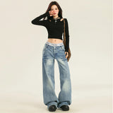 24Th Ootd! Exploding ~| Hand-Sewn Creased Retro Water Wash Low-Rise Jeans Loose No-Leg Trousers