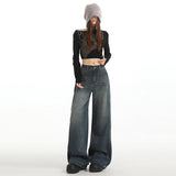 | Vintage High-Waisted Broad-Legged Trousers In The Fall Of 2025 New Set Thin Broad-Legged Jeans Woman Yichun