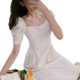 French-Style White First Love Dress 2025 Summer New Retro Super Fairy Bubble Sleeve Temperament Medium Long Dress