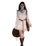 High-Grade Big-Name Sweet Peach White Long-Sleeved Sunscreen Dress Women's Holiday Small White Dress Small Man To Give Belt